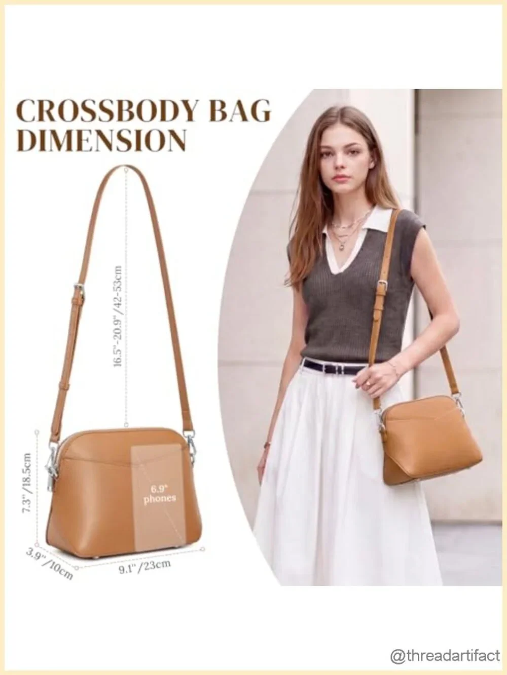 Compact Vegan Leather Crossbody Bag with 8 Compartments